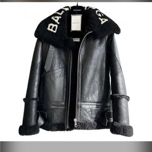 Balenciaga Black Leather Jacket with Shearling Trim